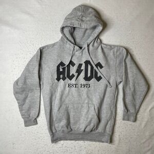 ACDC Hoodie Mens Small Gray Est 1973 Rock Band Graphic Pullover Sweatshirt S